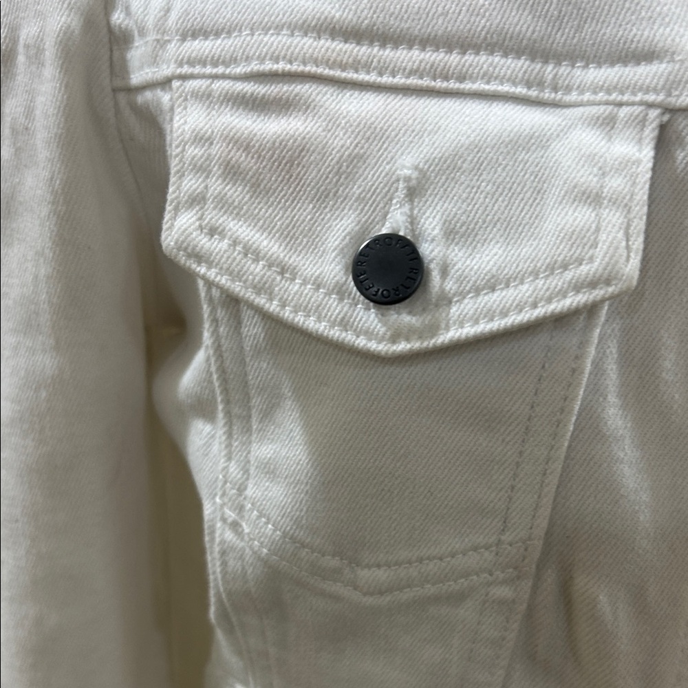 New Retrofete Women's White Denim Jacket with Puff Shoulders - Picture 6 of 11